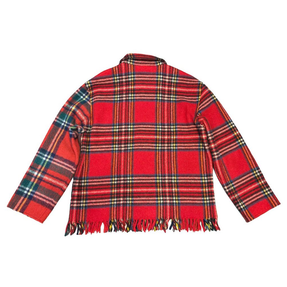 Bode Patchwork Plaid Wool Jacket Red Fringe Hem B… - image 3